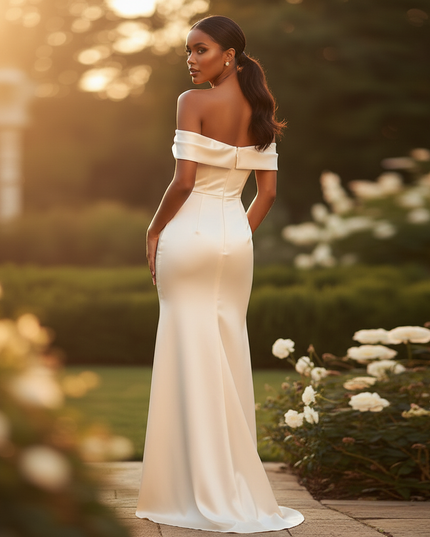 Satin Kleid Cream - Brautjungfernkleid Champagner Satin Meerjungfrau - Ansicht 2