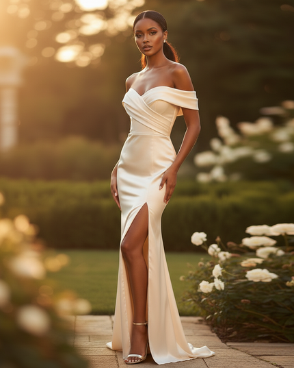 Satin Kleid Cream - Brautjungfernkleid Champagner Satin Meerjungfrau - Ansicht 3