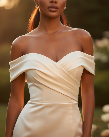 Satin Kleid Cream - Brautjungfernkleid Champagner Satin Meerjungfrau - Ansicht 4