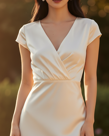 Satin Kleid Cream - Brautjungfernkleider Satin Braun Meerjungfrau V-Neck - Ansicht 4