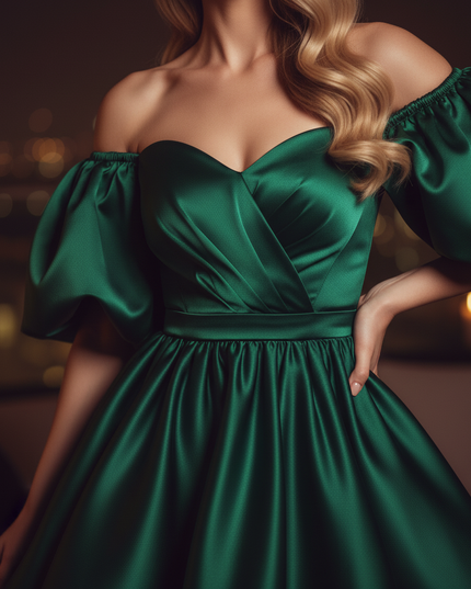 Satin Kleid Green - Cocktailkleid Satin Gruen - Off-Shoulder, kurz - Ansicht 4