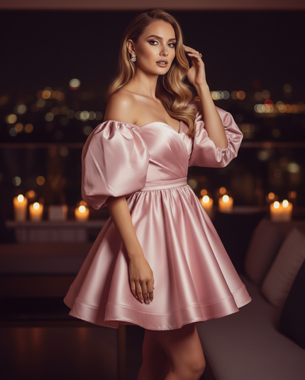 Satinkleid rosa - Rosa Satin Cocktailkleid Off-Shoulder - Ansicht 3