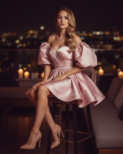 Satinkleid rosa - Rosa Satin Cocktailkleid Off-Shoulder - Ansicht 5