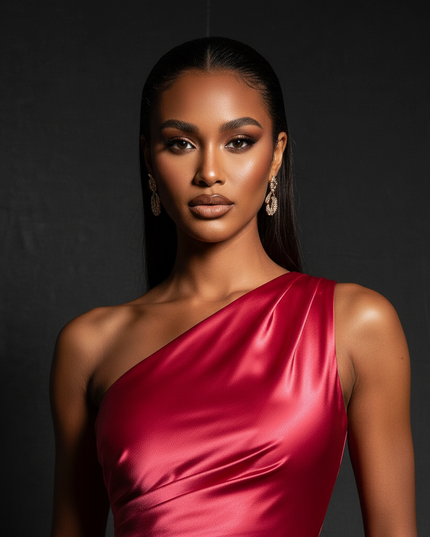 Satin Kleid - Satin Abendkleid A-Linie - One-Shoulder Rosa-Rot - Ansicht 4
