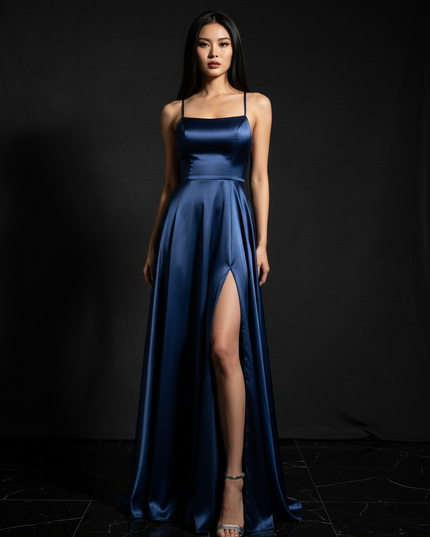 Satin Kleid - Satin Abendkleid Altrosa - Cowl Neck lang elegant - Ansicht 1