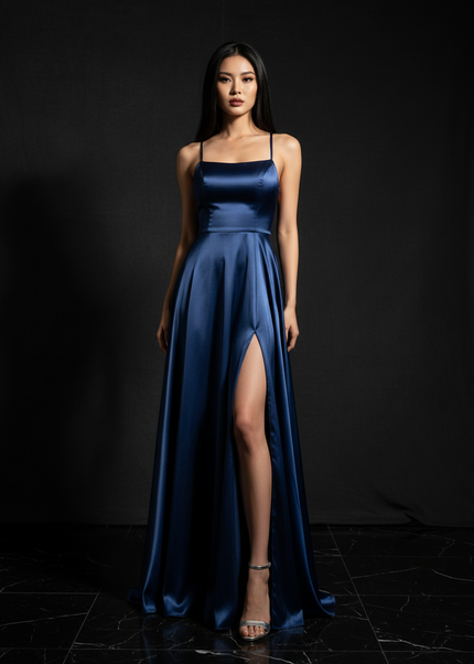 Satin Kleid - Satin Abendkleid Altrosa - Cowl Neck lang elegant - Ansicht 1