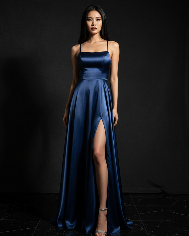 Satin Kleid - Satin Abendkleid Altrosa - Cowl Neck lang elegant - Ansicht 1