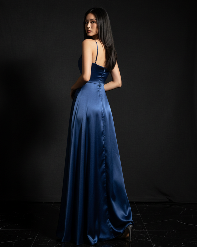 Satin Kleid - Satin Abendkleid Altrosa - Cowl Neck lang elegant - Ansicht 2