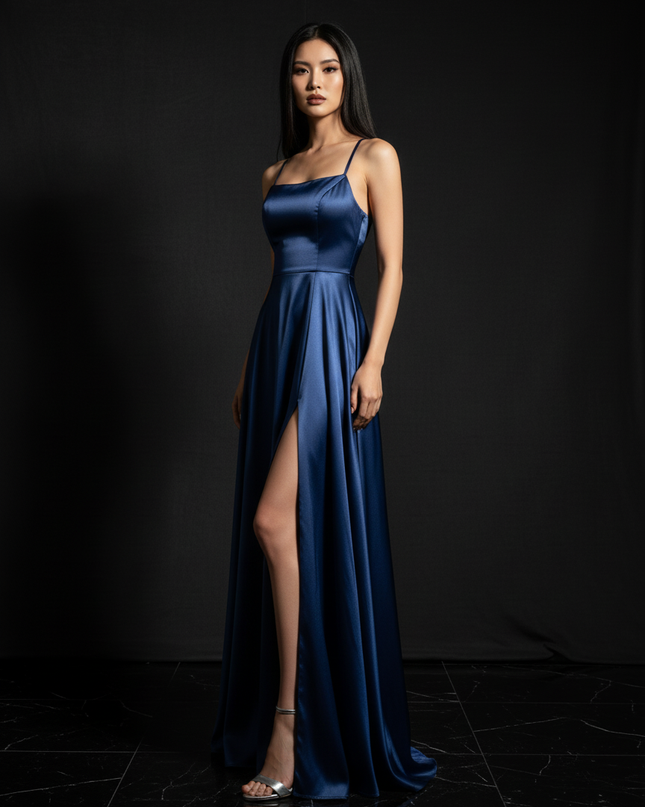 Satin Kleid - Satin Abendkleid Altrosa - Cowl Neck lang elegant - Ansicht 3