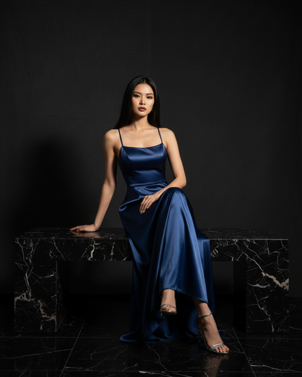 Satin Kleid - Satin Abendkleid Altrosa - Cowl Neck lang elegant - Ansicht 5