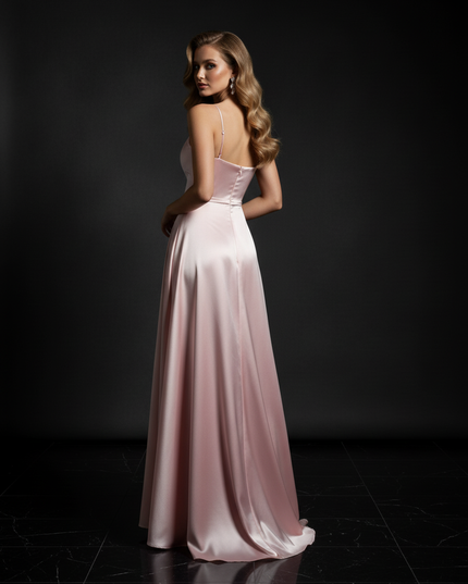 Satin Kleid - Satin Abendkleid Apricot - Cowl Neck lang - Ansicht 2