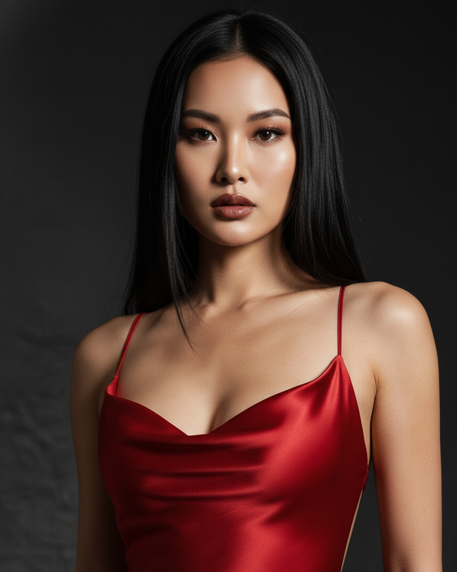 Satin Kleid - Satin Abendkleid Ball Rot - Rueckenfrei Bodenlang - Ansicht 4