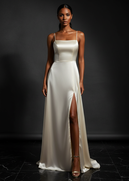 Satin Kleid - Satin Abendkleid Braun - Cowl Neck lang elegant - Ansicht 1