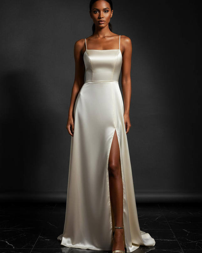Satin Kleid - Satin Abendkleid Braun - Cowl Neck lang elegant - Ansicht 1