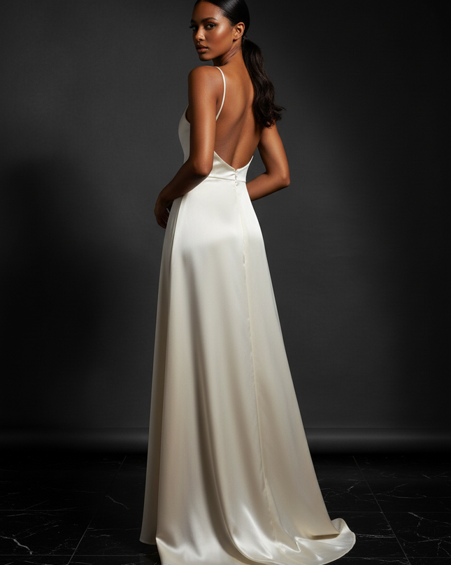 Satin Kleid - Satin Abendkleid Braun - Cowl Neck lang elegant - Ansicht 2