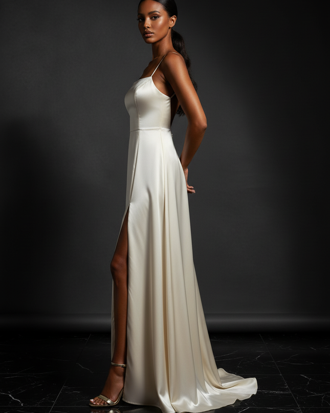 Satin Kleid - Satin Abendkleid Braun - Cowl Neck lang elegant - Ansicht 3