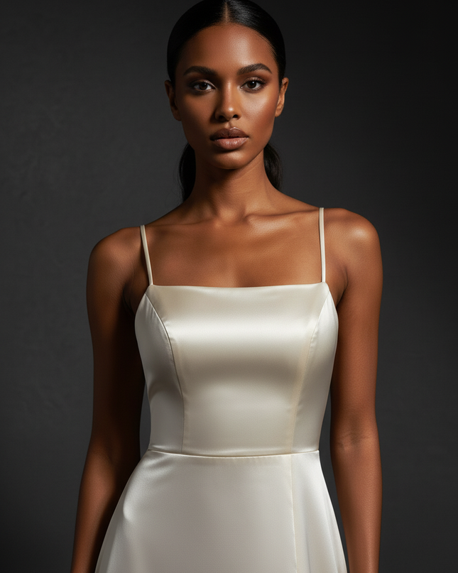 Satin Kleid - Satin Abendkleid Braun - Cowl Neck lang elegant - Ansicht 4