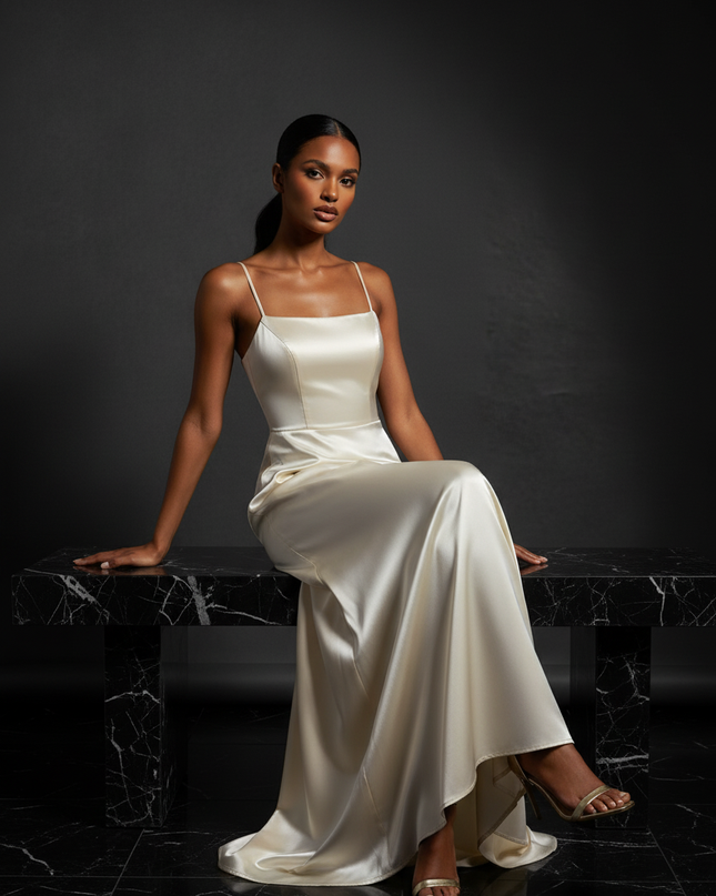 Satin Kleid - Satin Abendkleid Braun - Cowl Neck lang elegant - Ansicht 5