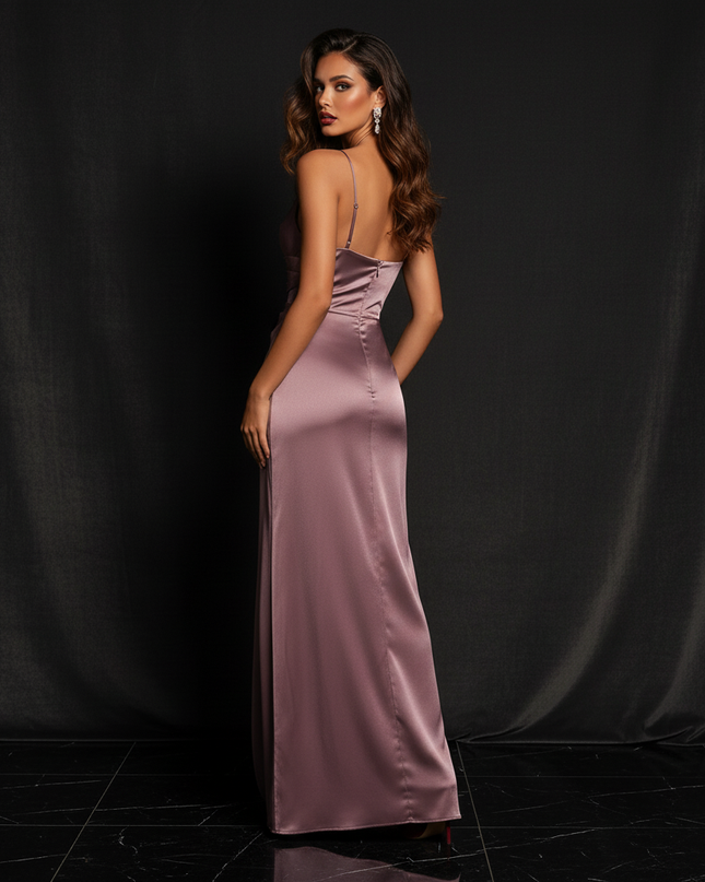 Satin Kleid - Satin Abendkleid Corsage Rosa - Traegerlos lang - Ansicht 2