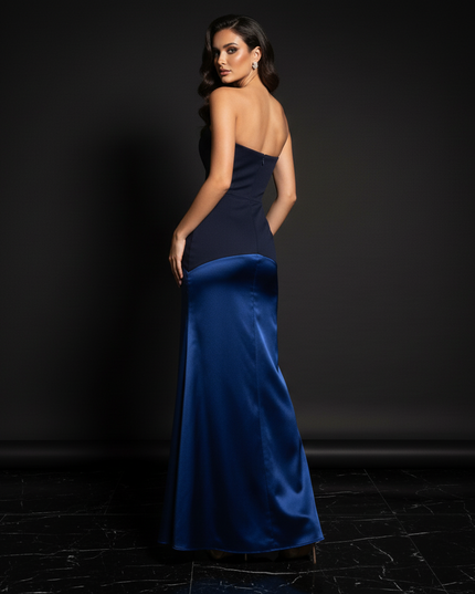 Satin Kleid - Satin Abendkleid Corsage - Off-Shoulder lang - Ansicht 2