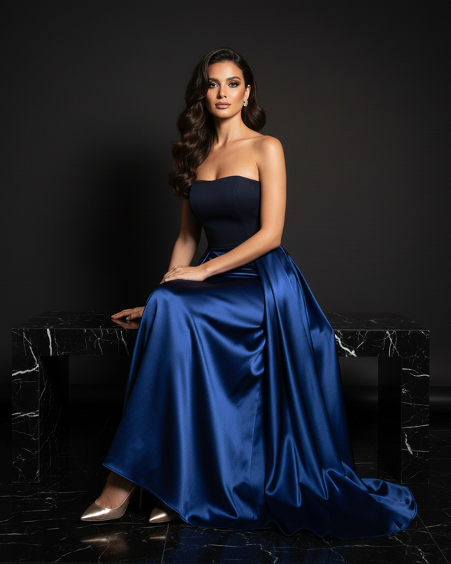 Satin Kleid - Satin Abendkleid Corsage - Off-Shoulder lang - Ansicht 5