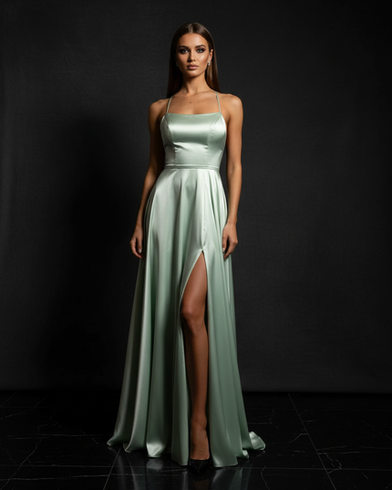 Satin Kleid - Satin Abendkleid Creme - Cowl Neck bodenlang lang - Ansicht 1