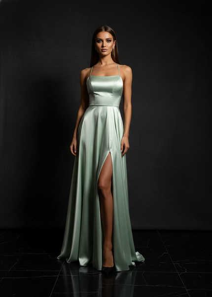 Satin Kleid - Satin Abendkleid Creme - Cowl Neck bodenlang lang - Ansicht 1