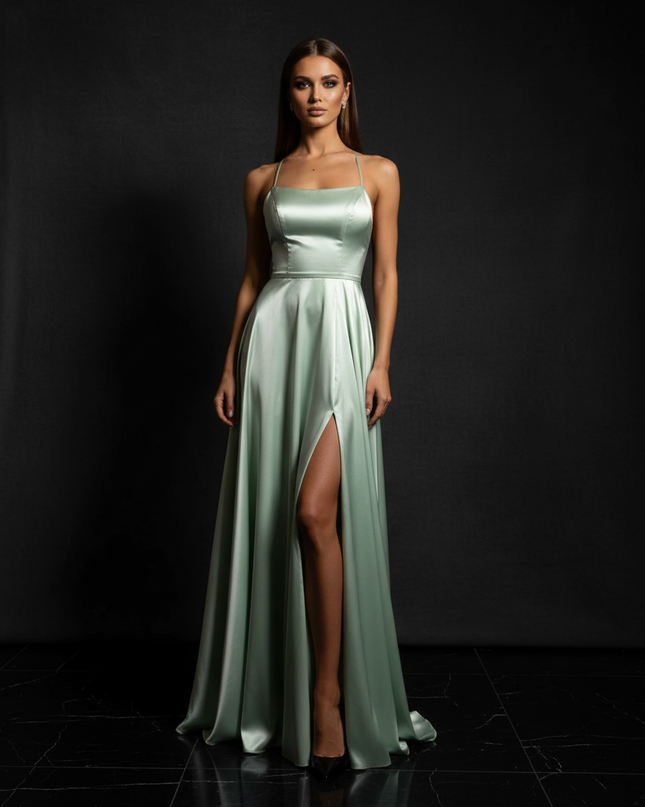 Satin Kleid - Satin Abendkleid Creme - Cowl Neck bodenlang lang - Ansicht 1