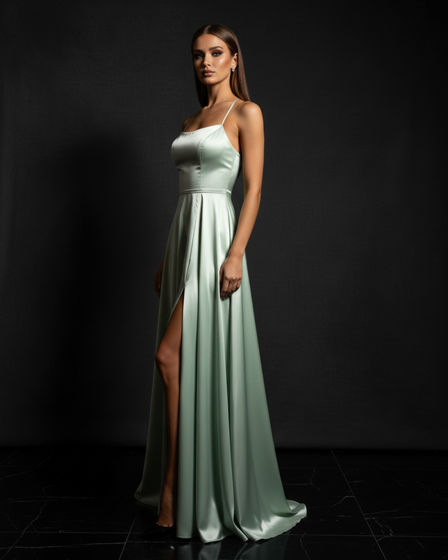 Satin Kleid - Satin Abendkleid Creme - Cowl Neck bodenlang lang - Ansicht 3