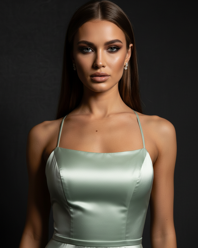 Satin Kleid - Satin Abendkleid Creme - Cowl Neck bodenlang lang - Ansicht 4