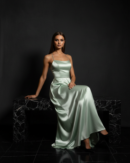 Satin Kleid - Satin Abendkleid Creme - Cowl Neck bodenlang lang - Ansicht 5
