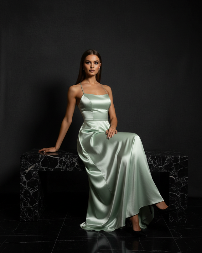 Satin Kleid - Satin Abendkleid Creme - Cowl Neck bodenlang lang - Ansicht 5