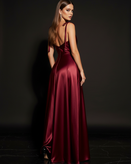 Satin Kleid - Satin Abendkleid Dunkelblau - Cowl Neck lang - Ansicht 2
