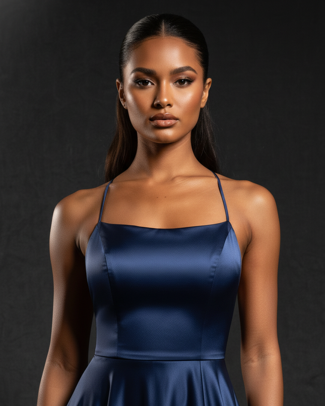 Satin Kleid - Satin Abendkleid Eisblau - Cowl Neck lang elegant - Ansicht 4