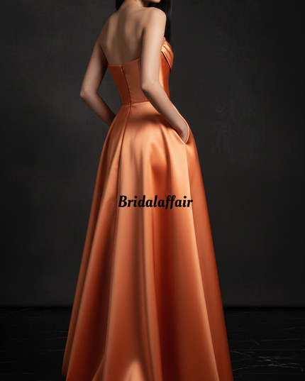Satinkleid orange - Orangefarbenes Satin Abendkleid Corsage - Ansicht 2