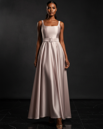 Satin Kleid - Satin Abendkleid Empire Rosa - Langes Sommerkleid Elegant - Ansicht 1