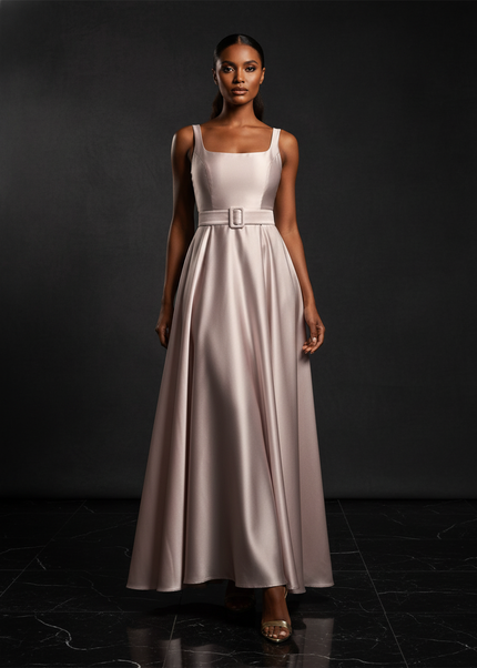 Satin Kleid - Satin Abendkleid Empire Rosa - Langes Sommerkleid Elegant - Ansicht 1