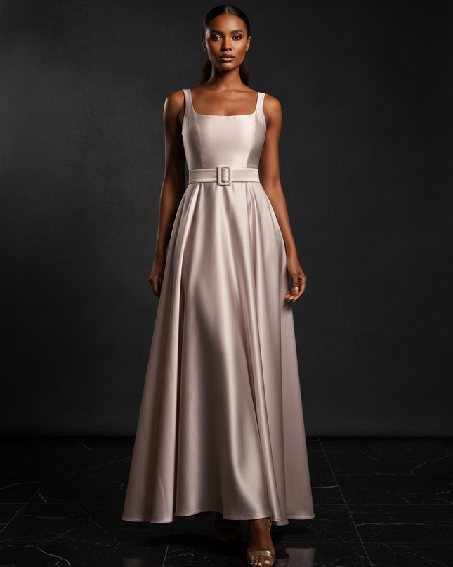 Satin Kleid - Satin Abendkleid Empire Rosa - Langes Sommerkleid Elegant - Ansicht 1