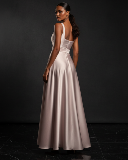 Satin Kleid - Satin Abendkleid Empire Rosa - Langes Sommerkleid Elegant - Ansicht 2