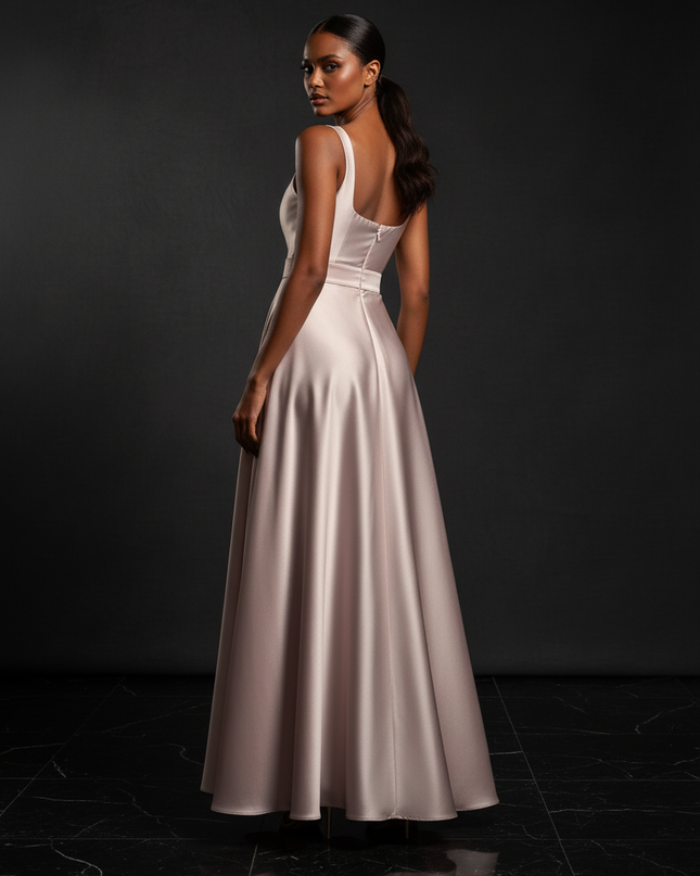 Satin Kleid - Satin Abendkleid Empire Rosa - Langes Sommerkleid Elegant - Ansicht 2