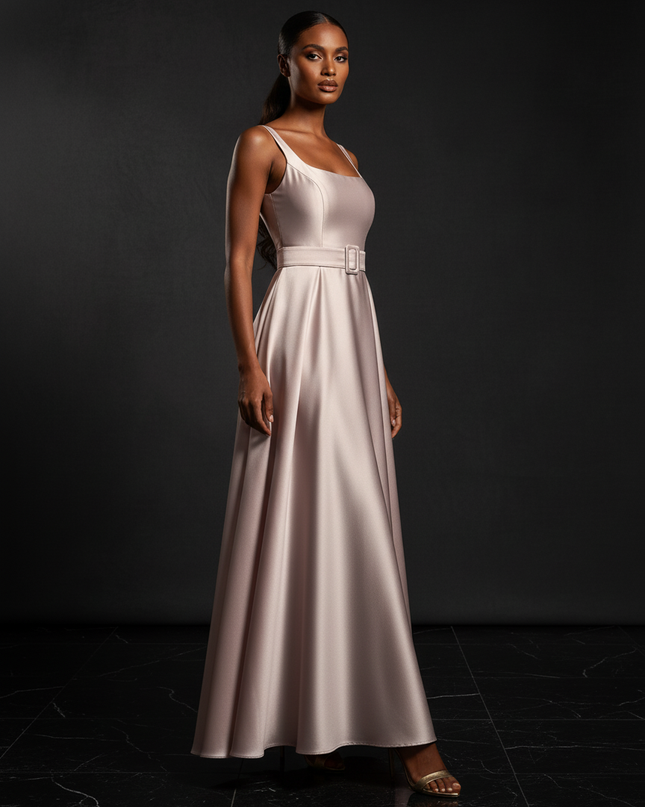 Satin Kleid - Satin Abendkleid Empire Rosa - Langes Sommerkleid Elegant - Ansicht 3
