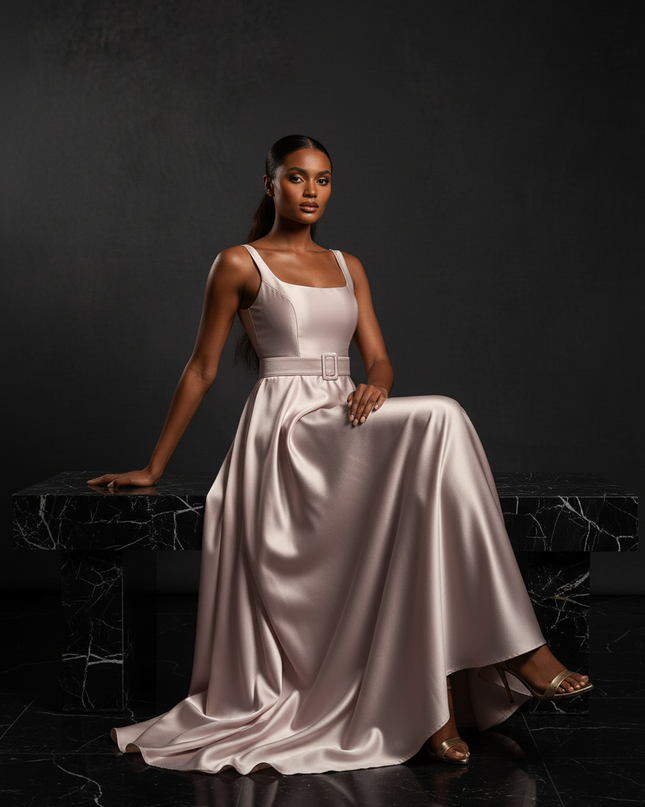 Satin Kleid - Satin Abendkleid Empire Rosa - Langes Sommerkleid Elegant - Ansicht 5