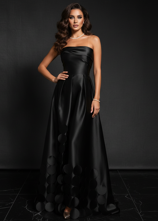 Satin Kleid Black - Festlich Abendkleid Traegerlos Hochgeschnuert Satin - Ansicht 1