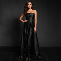 Satin Kleid Black - Festlich Abendkleid Traegerlos Hochgeschnuert Satin - Ansicht 1