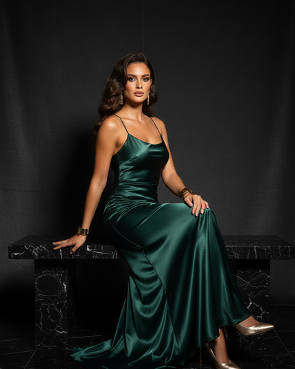 Satin Kleid - Satin Abendkleid Festlich Gruen - Lace-Up Rueckenfrei - Ansicht 5