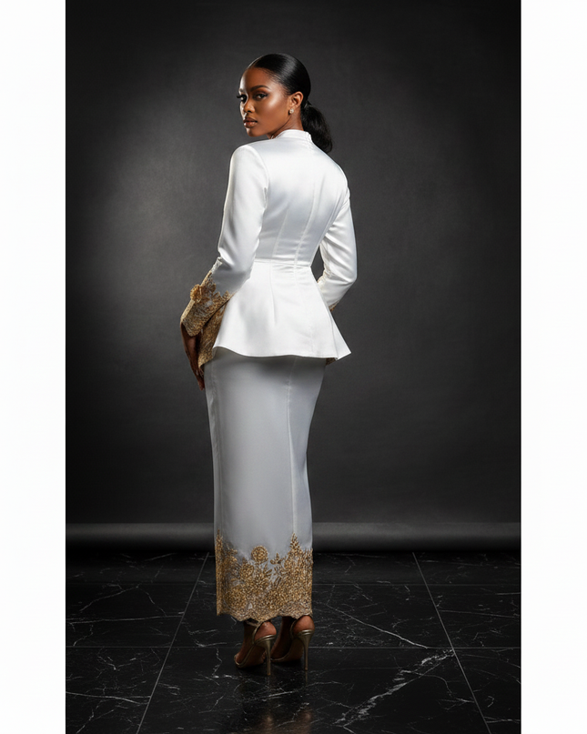 Satinkleid weiss - Weisses Satin Gala Abendkleid Spitze - Ansicht 2