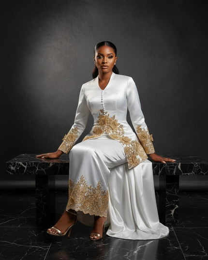 Satinkleid weiss - Weisses Satin Gala Abendkleid Spitze - Ansicht 5