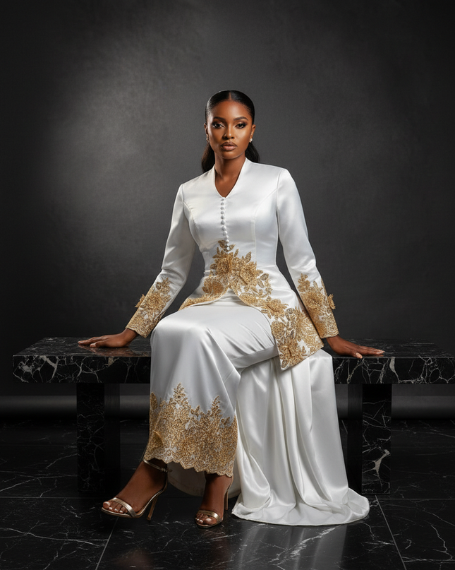 Satinkleid weiss - Weisses Satin Gala Abendkleid Spitze - Ansicht 5