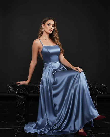 Satin Kleid - Satin Abendkleid Gelb - Cowl Neck lang strahlend - Ansicht 5