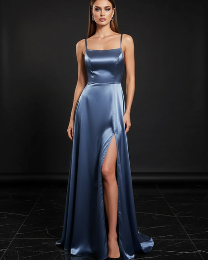 Satin Kleid - Satin Abendkleid Koralle - Lang Cowl Neck - Ansicht 1